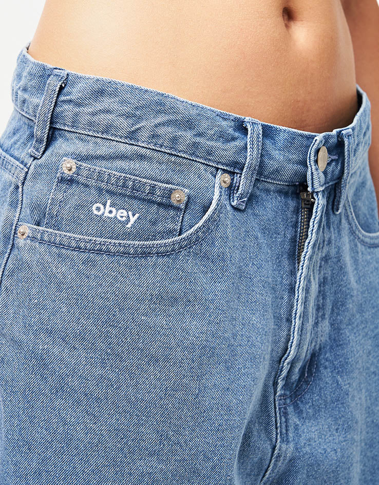 Obey Bigwig Baggy Denim Shorts - Light Indigo - Image 11
