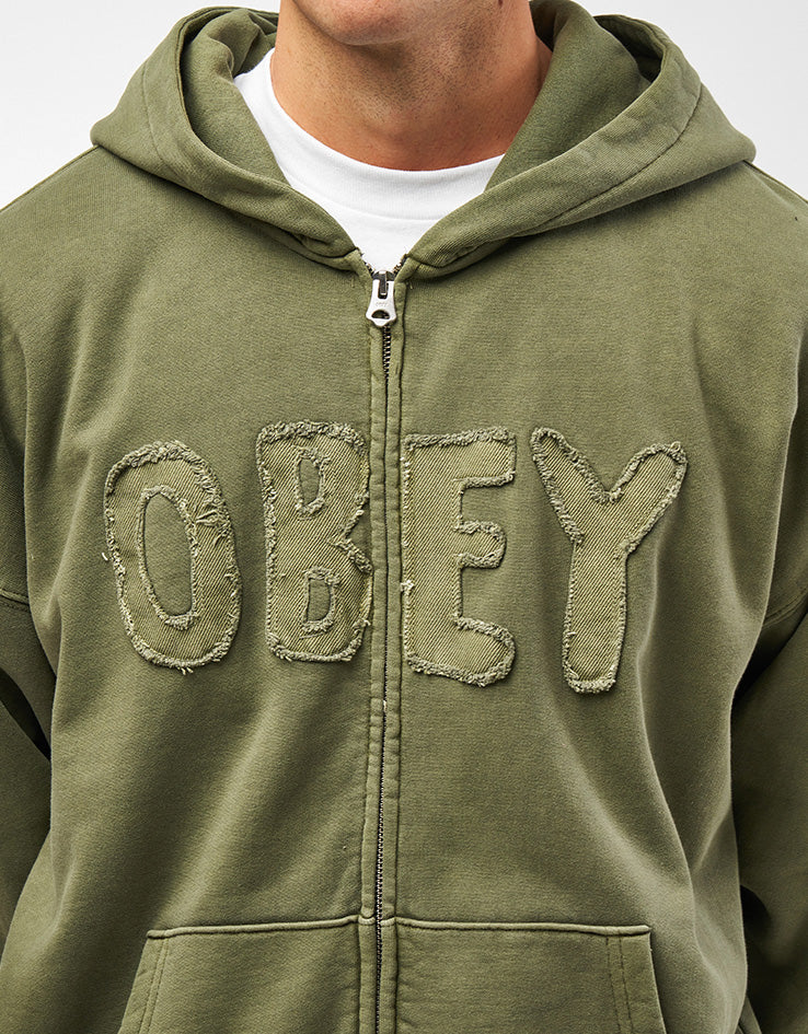 Obey Hybrid Faded Zip Hoodie - Deep Lichen Green Faded Wash - Image 4