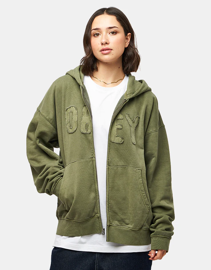Obey Hybrid Faded Zip Hoodie - Deep Lichen Green Faded Wash - Image 5