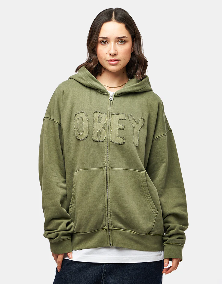 Obey Hybrid Faded Zip Hoodie - Deep Lichen Green Faded Wash - Image 6