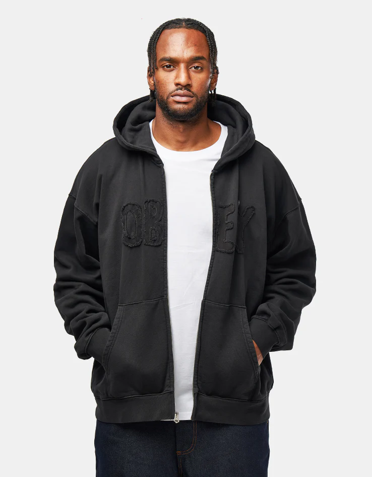 Obey Hybrid Faded Zip Hoodie - Digital Black Faded Wash - Image 3