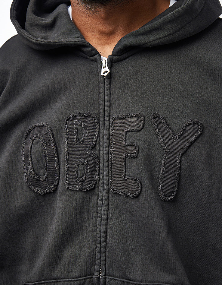 Obey Hybrid Faded Zip Hoodie - Digital Black Faded Wash - Image 4