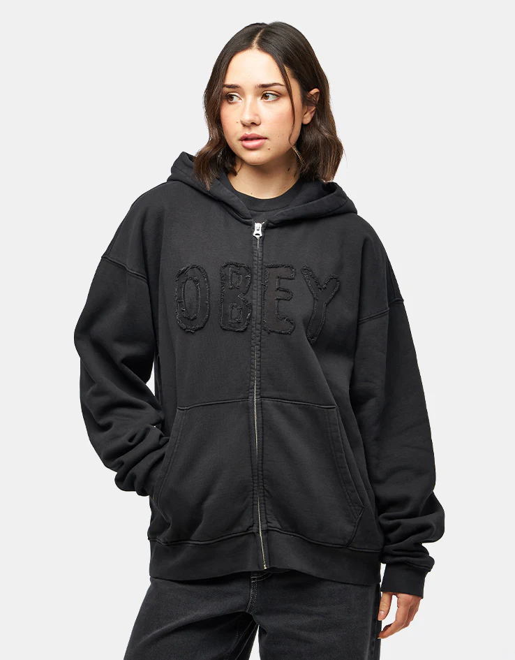 Obey Hybrid Faded Zip Hoodie - Digital Black Faded Wash - Image 5