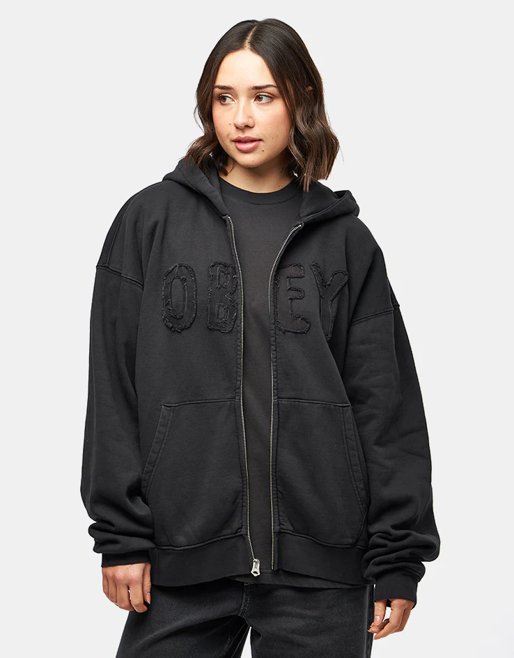 Obey Hybrid Faded Zip Hoodie - Digital Black Faded Wash - Image 6