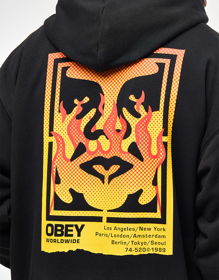 Obey Icon Stencil Flame Pullover Hoodie - Black - Image 4