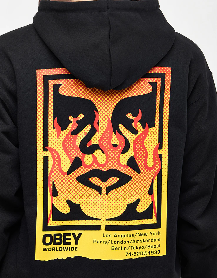Obey Icon Stencil Flame Pullover Hoodie - Black - Image 9
