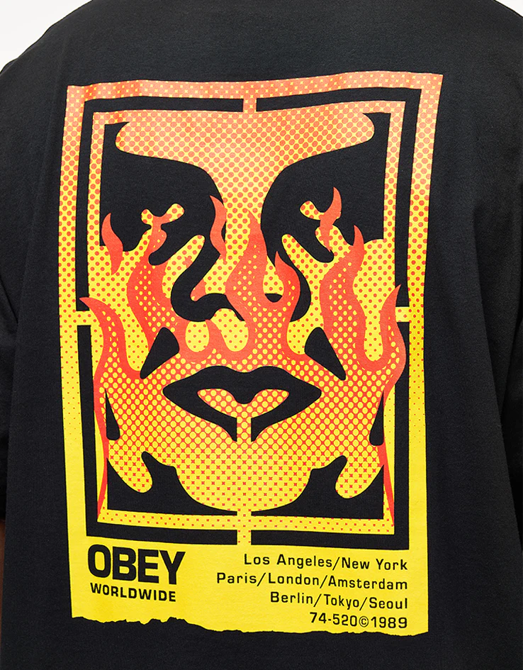 Obey Icon Stencil Flame T-Shirt - Black - Image 3
