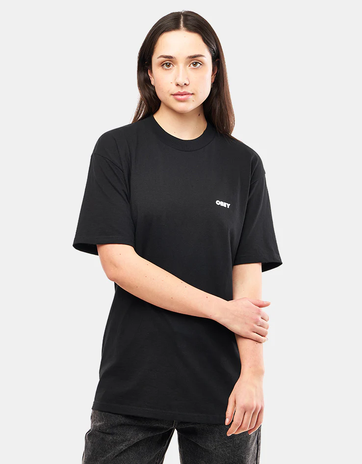 Obey Icon Stencil Flame T-Shirt - Black - Image 6