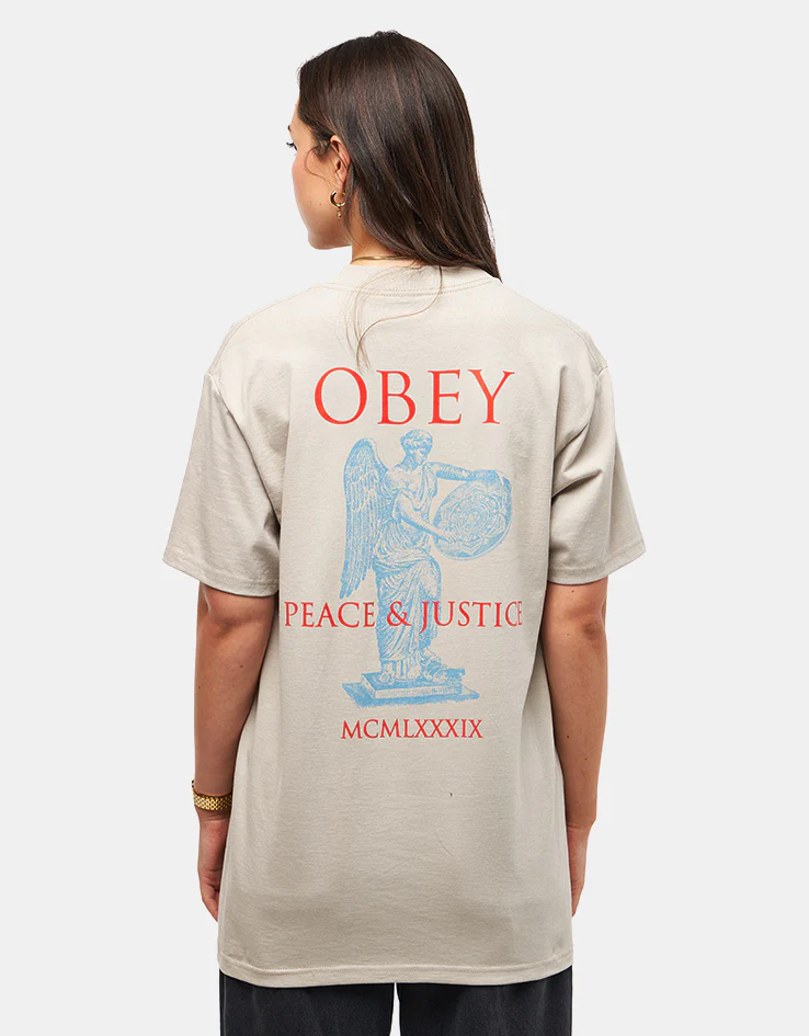 Obey Peace & Justice Statue T-Shirt - Silver Grey - Image 5