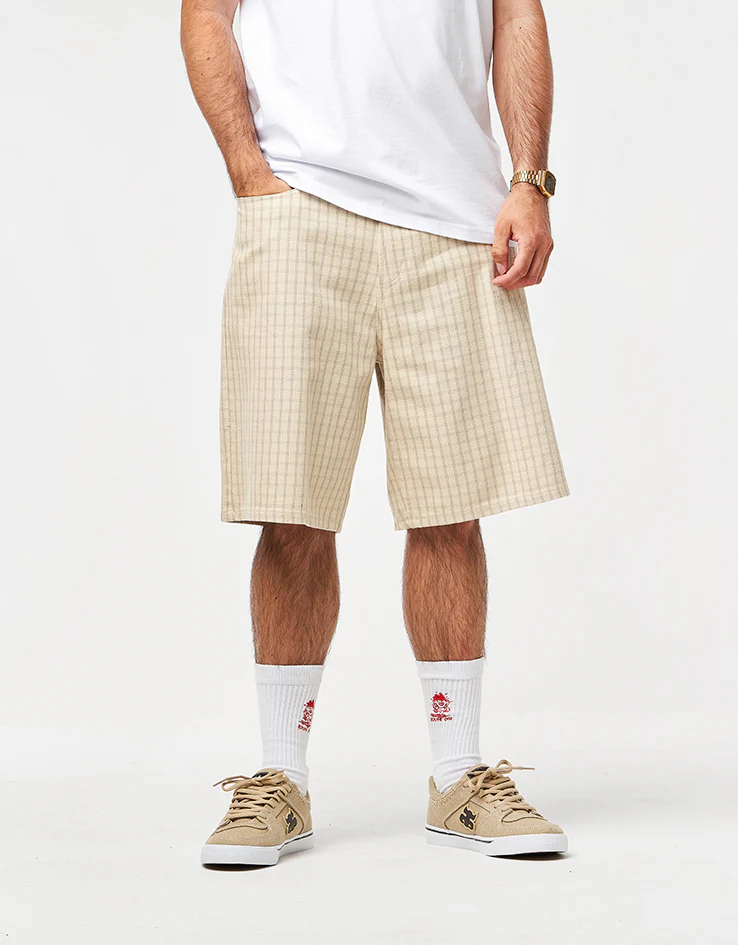 Obey Plaid Baggy Denim Shorts - Pelican Multi