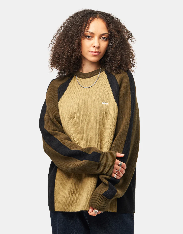 Obey Raglan Crew Neck Sweater - Mermaid Green Multi - Image 4