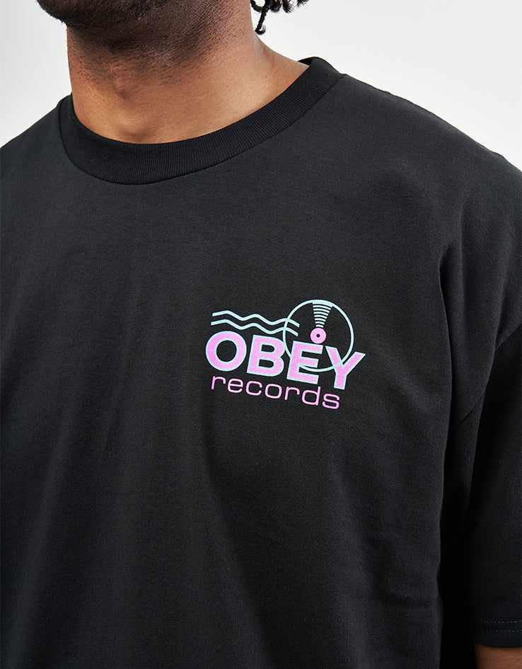 Obey Records Sound Waves T-Shirt - Black - Image 4