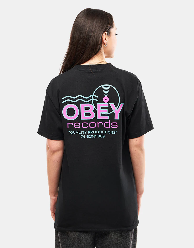 Obey Records Sound Waves T-Shirt - Black - Image 5