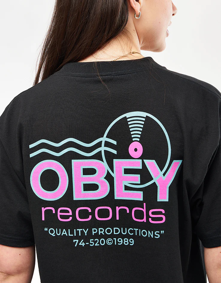 Obey Records Sound Waves T-Shirt - Black - Image 7