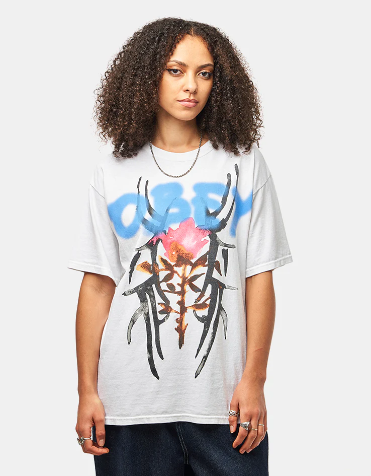 Obey Rose Tribal Vintage Oversized T-Shirt - White - Image 4