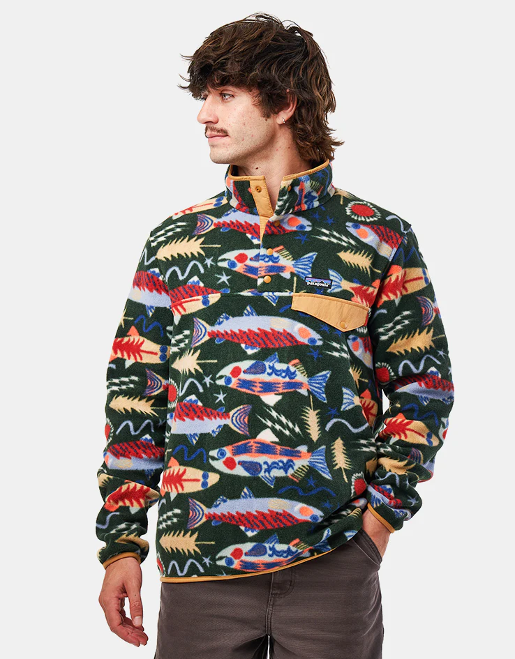 Patagonia Lightweight Synch Snap-T Pullover Fleece - Salmon Energy/Old Growth Green - Image 3