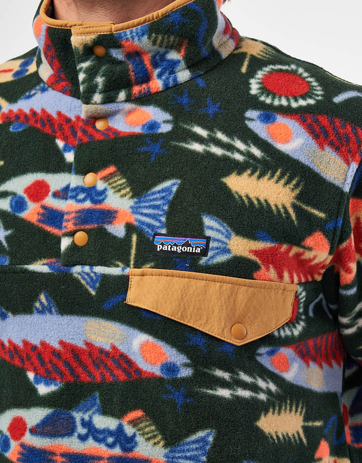 Patagonia Lightweight Synch Snap-T Pullover Fleece - Salmon Energy/Old Growth Green - Image 4