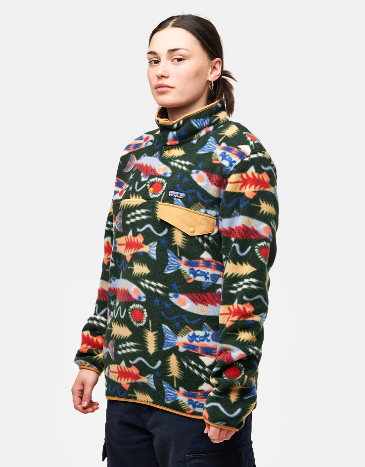 Patagonia Lightweight Synch Snap-T Pullover Fleece - Salmon Energy/Old Growth Green - Image 5