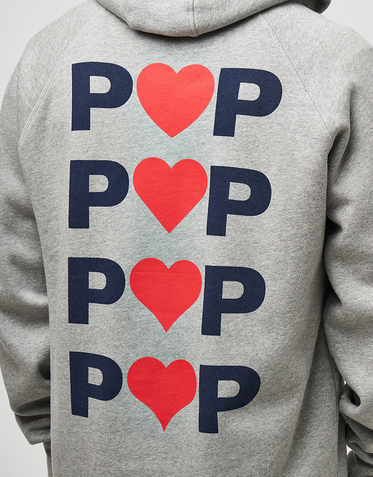 Pop Trading Company Hearts Pullover Hoodie - Heather Grey - Image 3