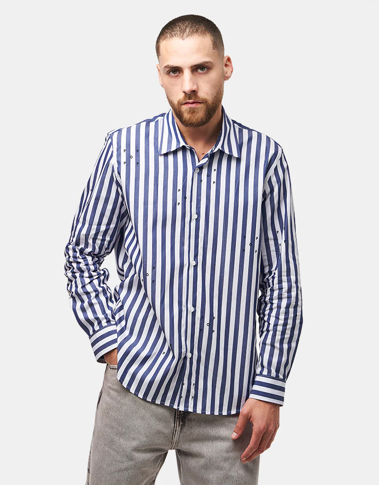 Pop Trading Company Logos Stripe Shirt - Navy/White - Image 3