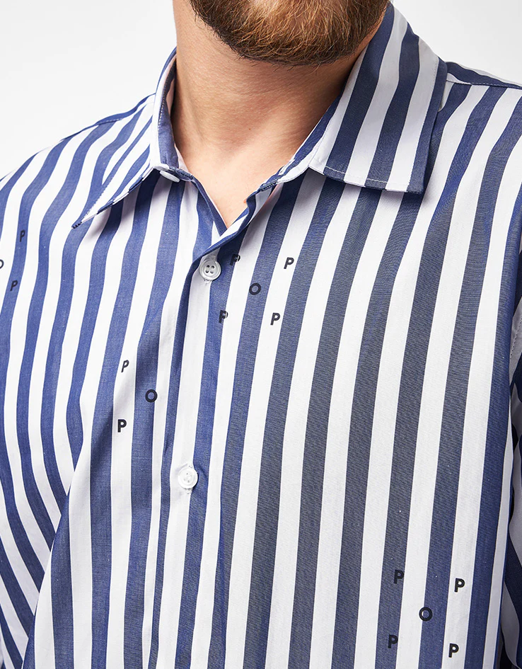 Pop Trading Company Logos Stripe Shirt - Navy/White - Image 4