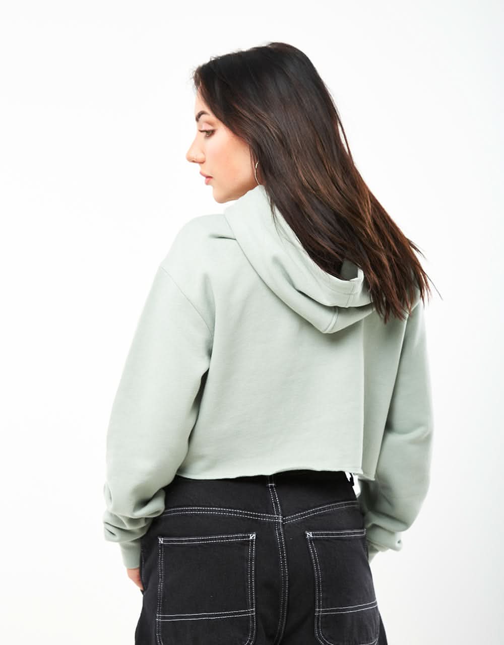 RIPNDIP Womens Angels Cropped Hoodie  - Sage Grey - Image 2