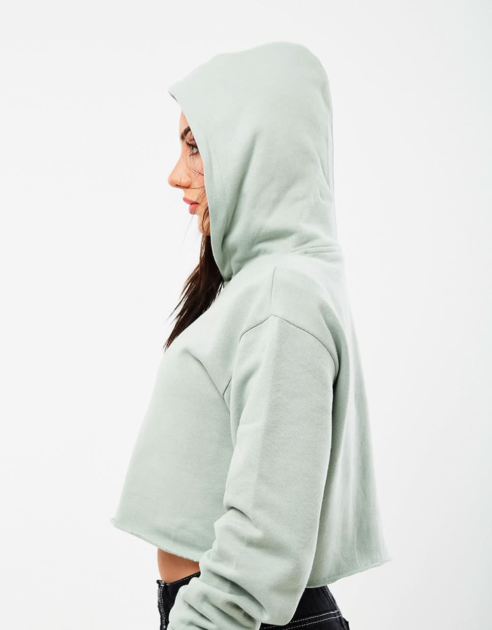 RIPNDIP Womens Angels Cropped Hoodie  - Sage Grey - Image 3