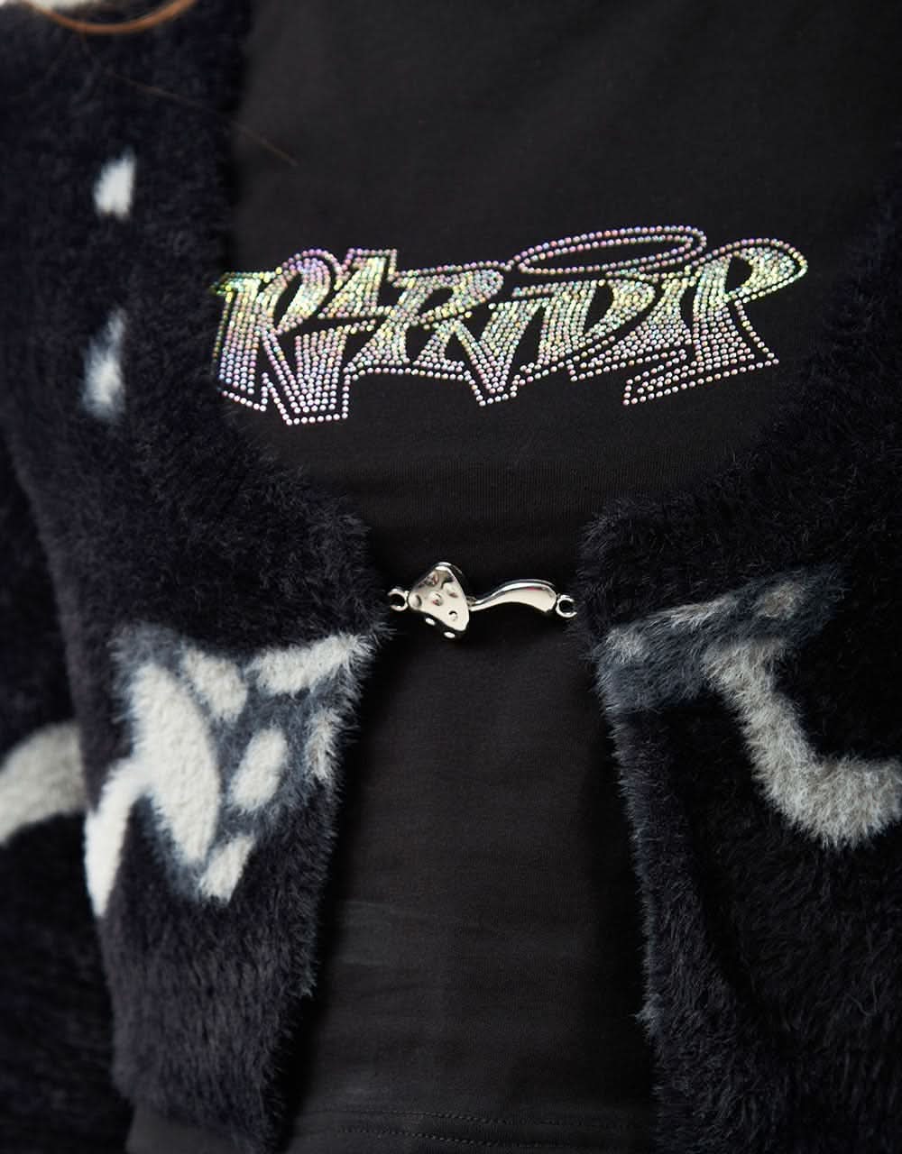 RIPNDIP Womens Euphoria Knit Long Sleeve Crop Top  - Black - Image 3