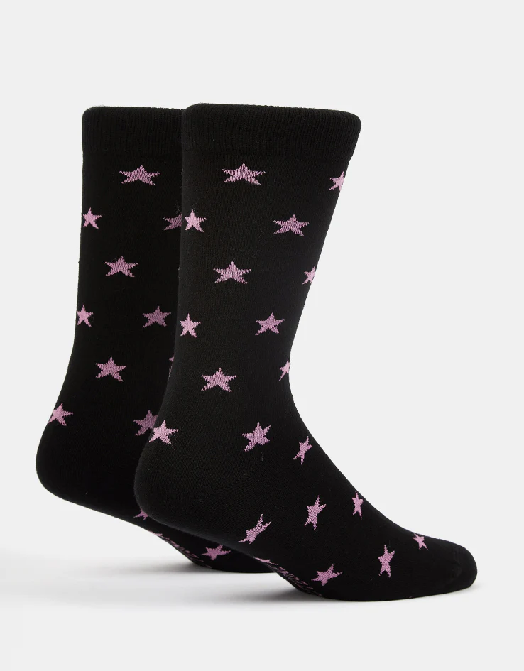 Route One All Over Stars Socks - Black/Pink - Image 2