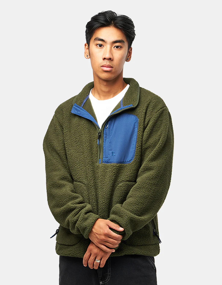 Route One Alpine Half Zip Fleece - Olive/Blue - Image 3