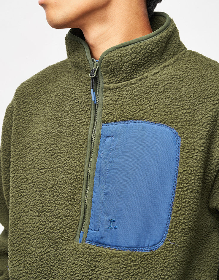 Route One Alpine Half Zip Fleece - Olive/Blue - Image 4