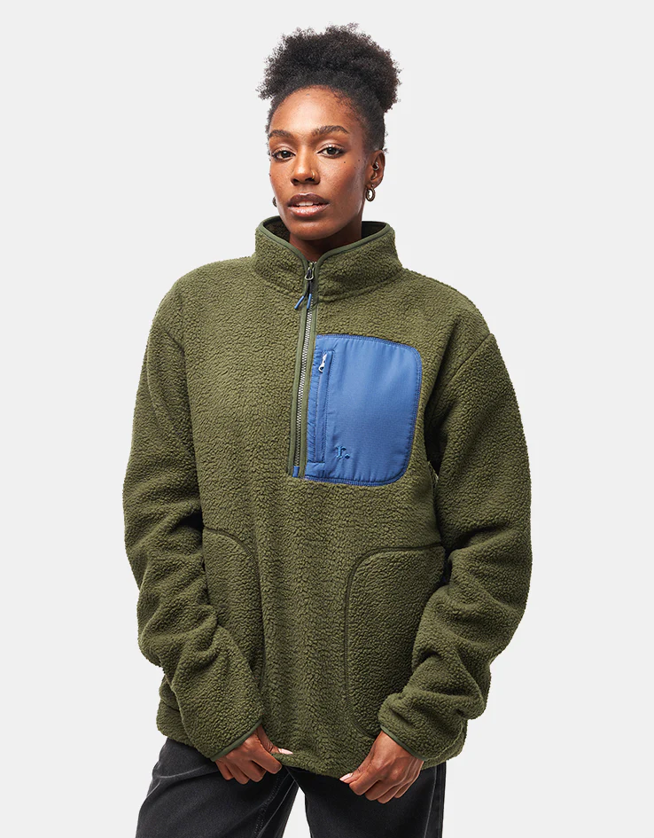 Route One Alpine Half Zip Fleece - Olive/Blue - Image 7