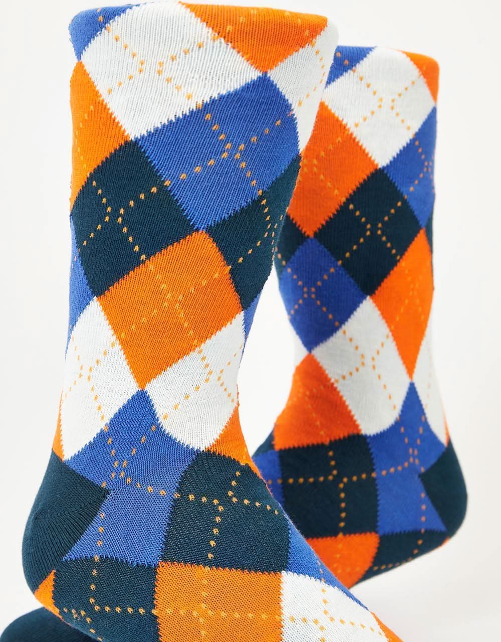 Route One Argyle Socks - Blue/Orange - Image 2