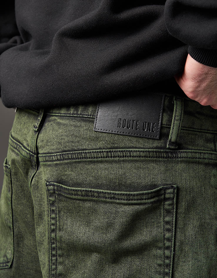 Route One Baggy Denim Jeans - Leaf Green - Image 5