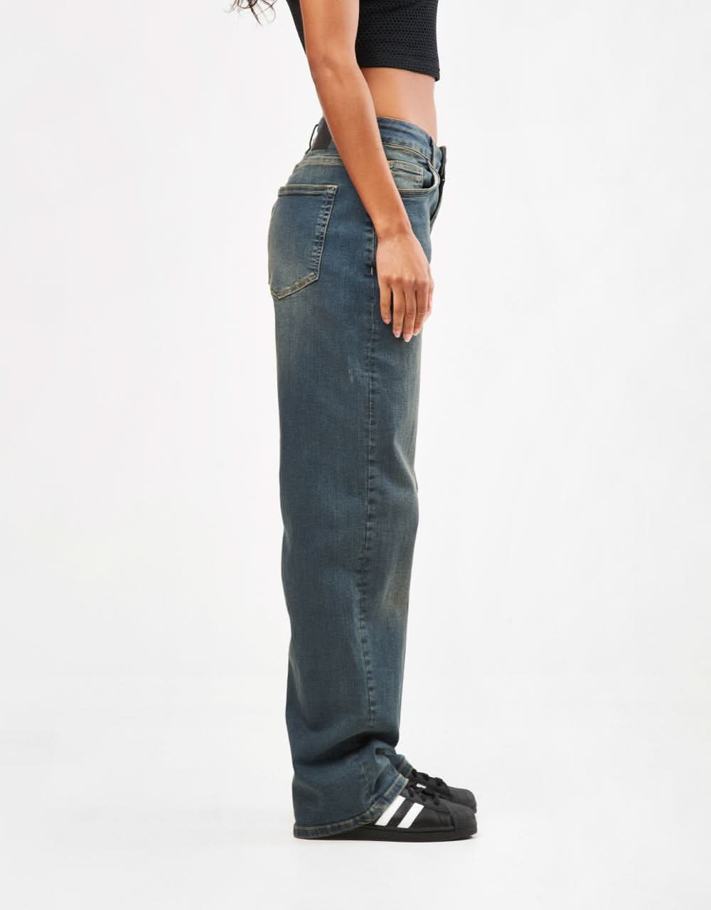 Route One Baggy Denim Jeans - Mid Wash - Image 10
