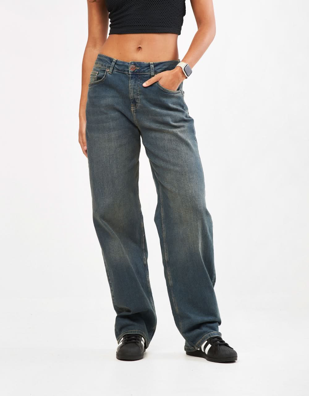 Route One Baggy Denim Jeans - Mid Wash - Image 11