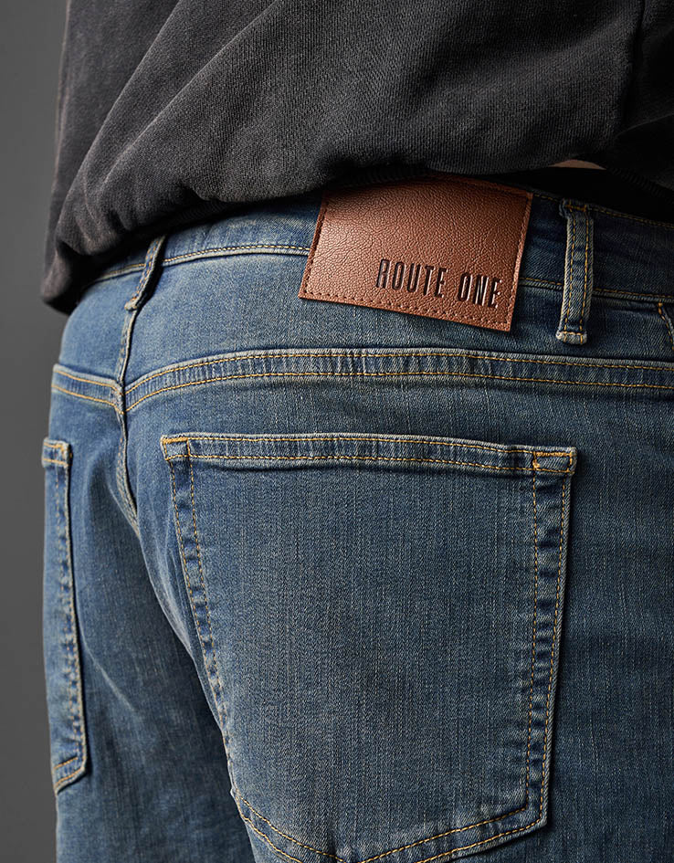 Route One Baggy Denim Jeans - Mid Wash - Image 4