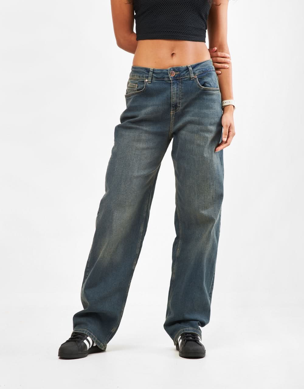 Route One Baggy Denim Jeans - Mid Wash - Image 8