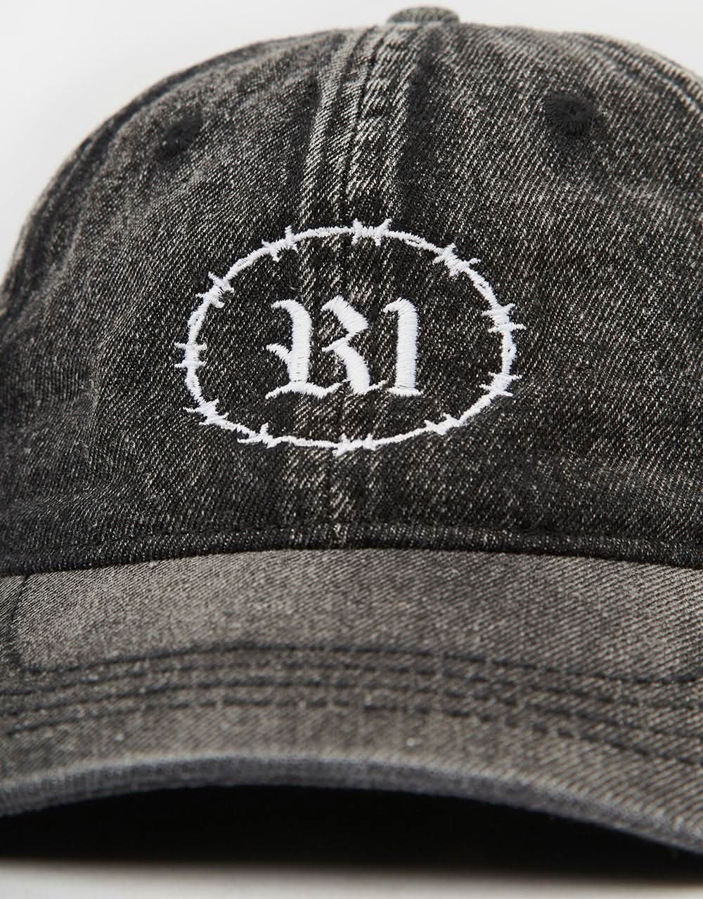 Route One Barbed Bleached Denim Dad Cap - Black Denim - Image 2