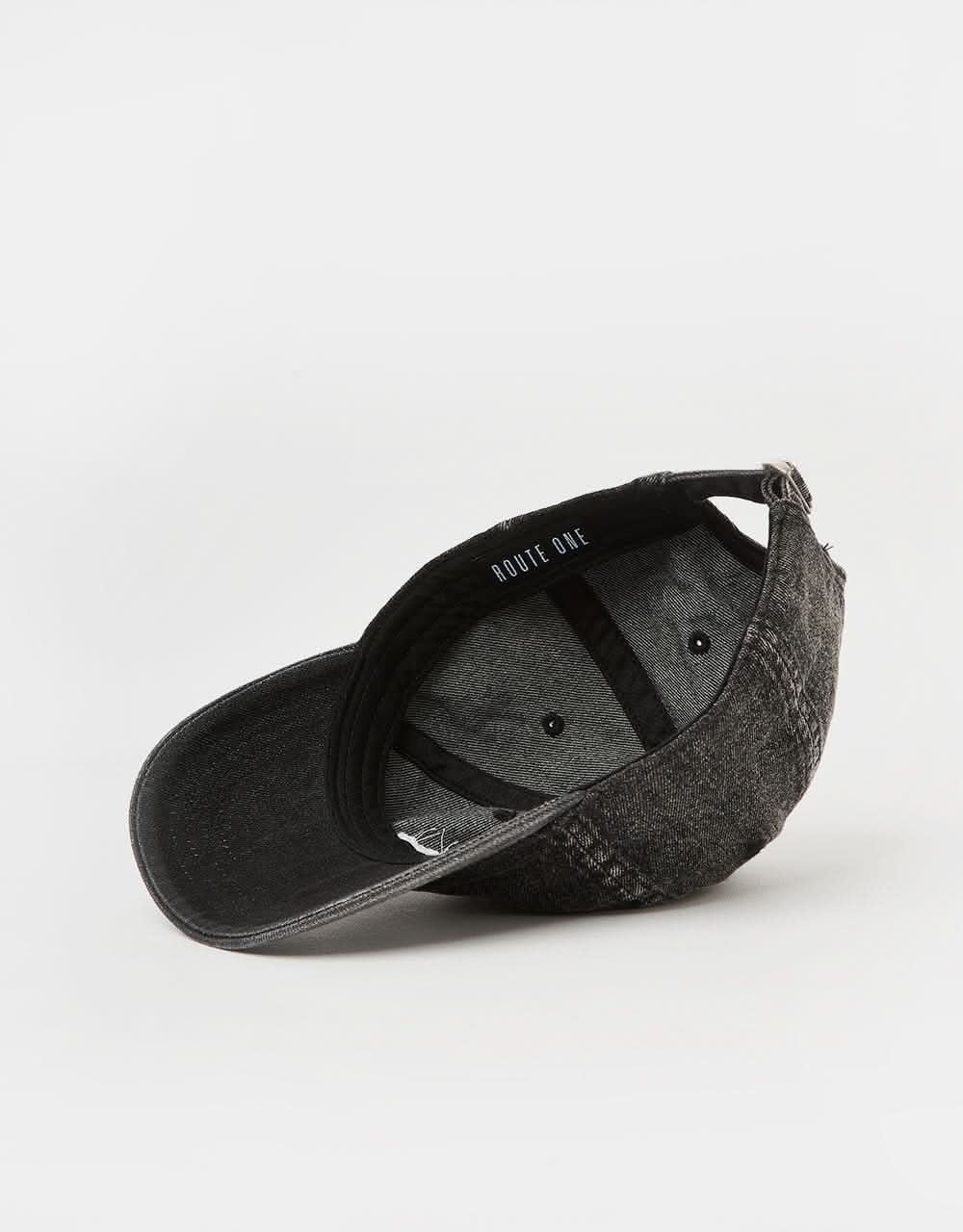 Route One Barbed Bleached Denim Dad Cap - Black Denim - Image 5