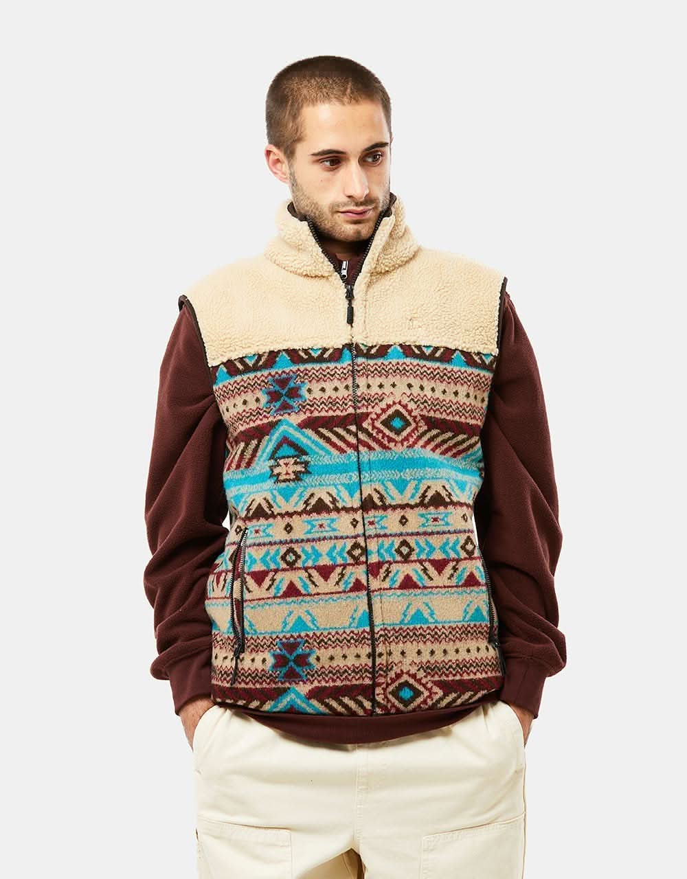 Route One Baskan Fleece Gilet - Merlot/Cerulean - Image 4