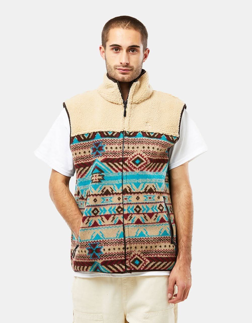 Route One Baskan Fleece Gilet - Merlot/Cerulean - Image 7