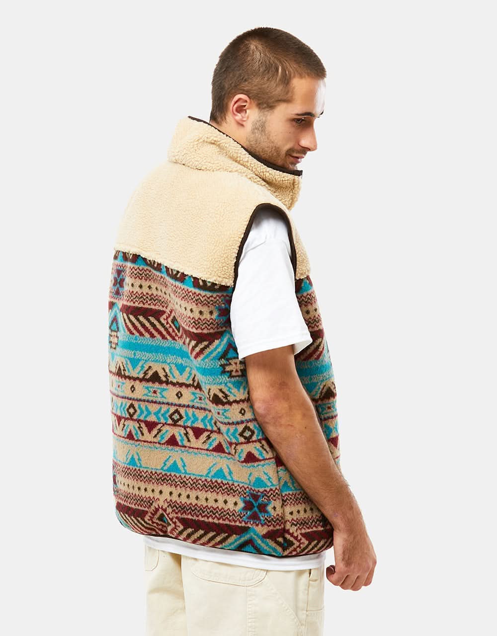 Route One Baskan Fleece Gilet - Merlot/Cerulean - Image 8