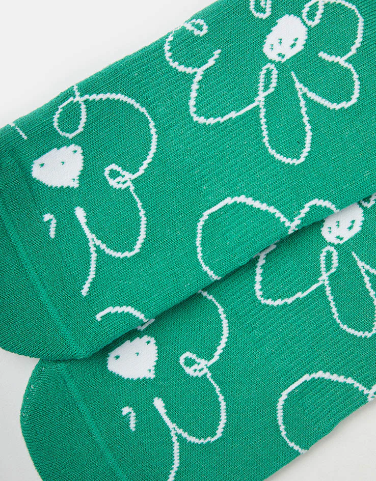 Route One Big Flowers Crew Socks - Green - Image 2
