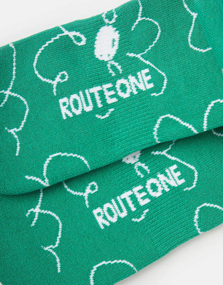 Route One Big Flowers Crew Socks - Green - Image 4