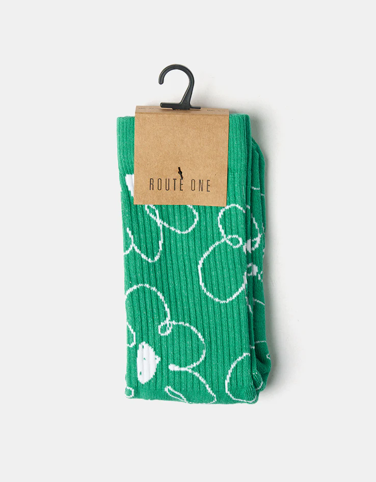 Route One Big Flowers Crew Socks - Green - Image 5