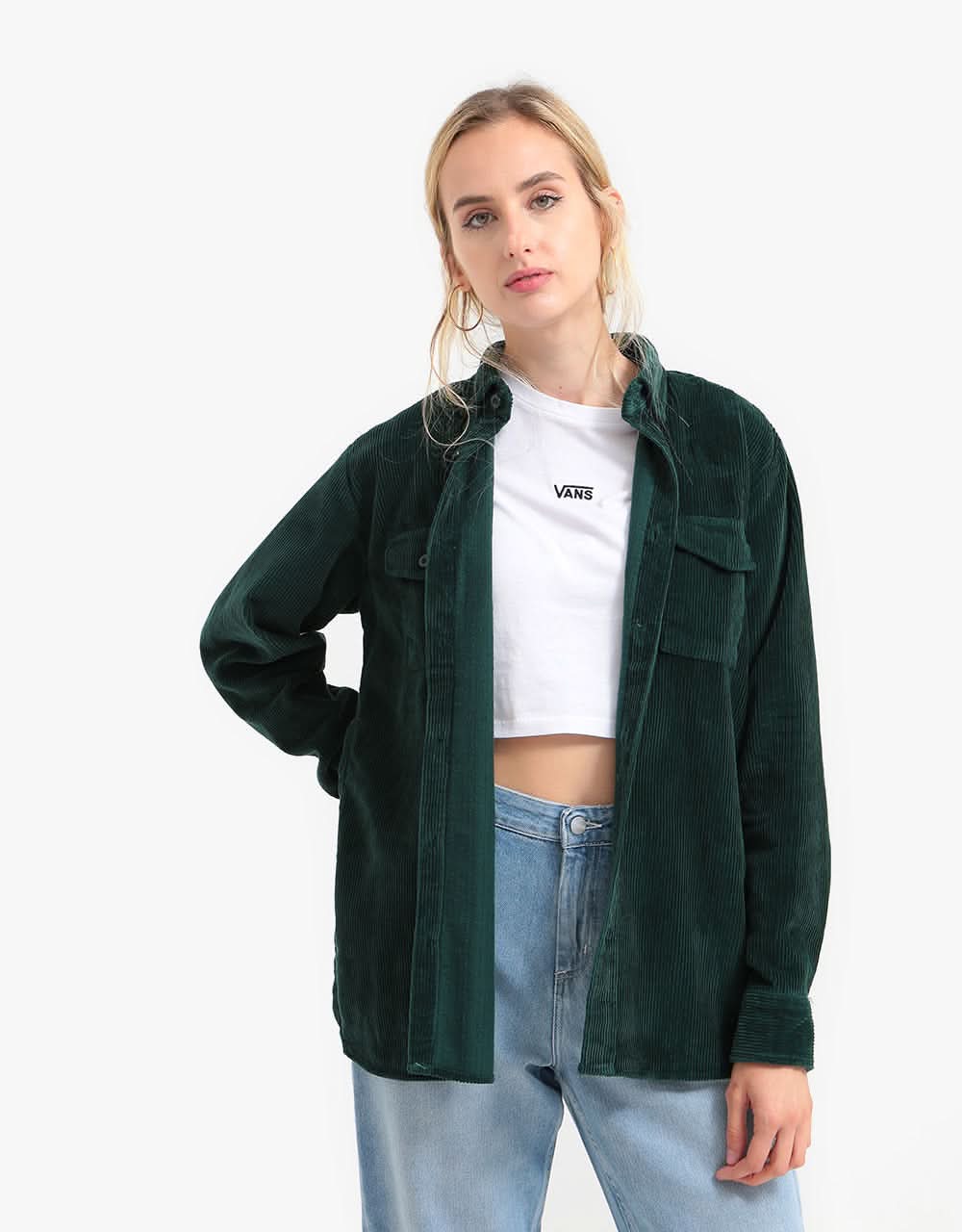 Route One Big Wale Cord Shirt - Forest Green - Image 5