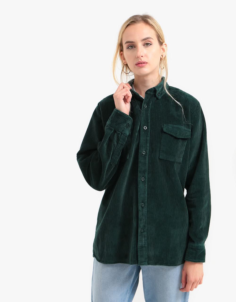 Route One Big Wale Cord Shirt - Forest Green - Image 8