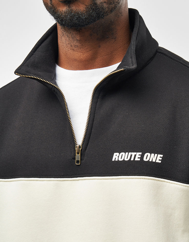 Route One Blocked 1/4 Zip Sweat - Black/Natural - Image 3