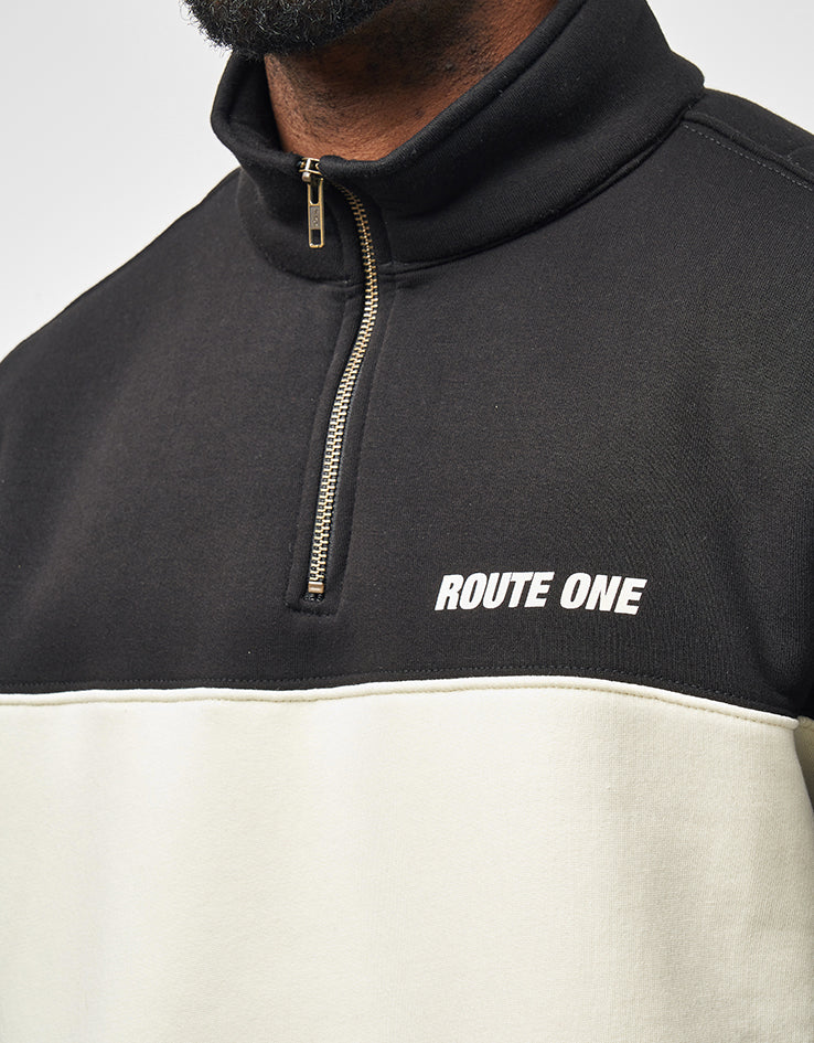 Route One Blocked 1/4 Zip Sweat - Black/Natural - Image 4